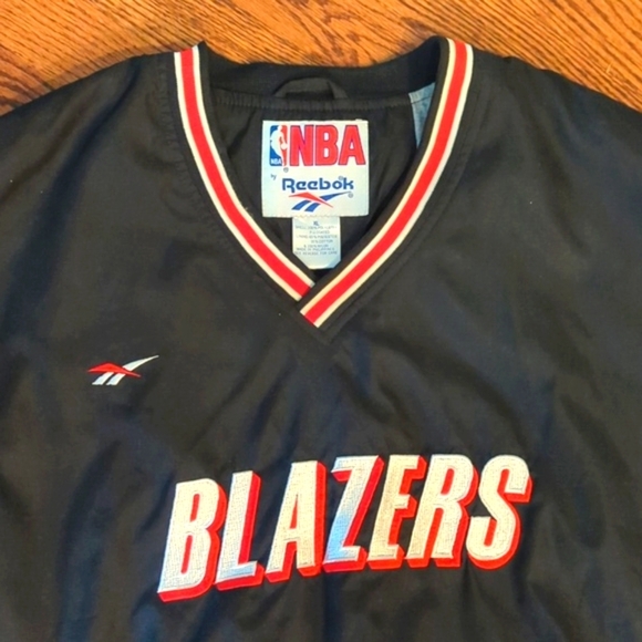 Vtg. NBA By Reebok Black Blazers Rare Pullover V Neck Lined Fleece Jacket Sz XL - Picture 3 of 11